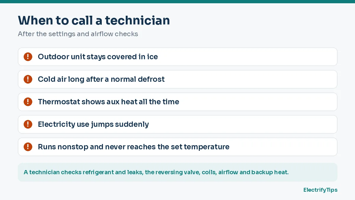 Signs a heat pump blowing cold air needs an HVAC technician